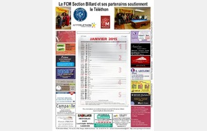Calendrier 2015 "FCM Téléthon" avec l'éphéméride.
300 exemplaires