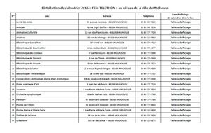 Le calendrier 2015 FCM-TELETHON sur les tableaux d'affichage de 20 accueil de services de la ville de Mulhouse !