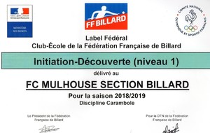2019-02-13 Le FCM labellisé  Ecole de Billard  pour la saison 2018-2019