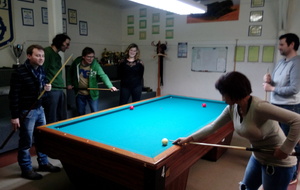 L'équipe d'Afflelou Mulhouse s'essayent au billard français : "IEst-ce qu'on vise droit ?"