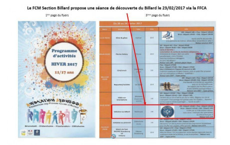 Le FCM Section Billard fait une offre d'initiation au billard pour les scolaires à la ville de Mulhouse