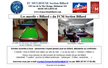 Soirées &quot;Billard&quot; gratuites
