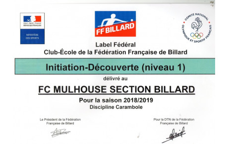 Le FCM Labellisé &quot;Ecole de Billard&quot;